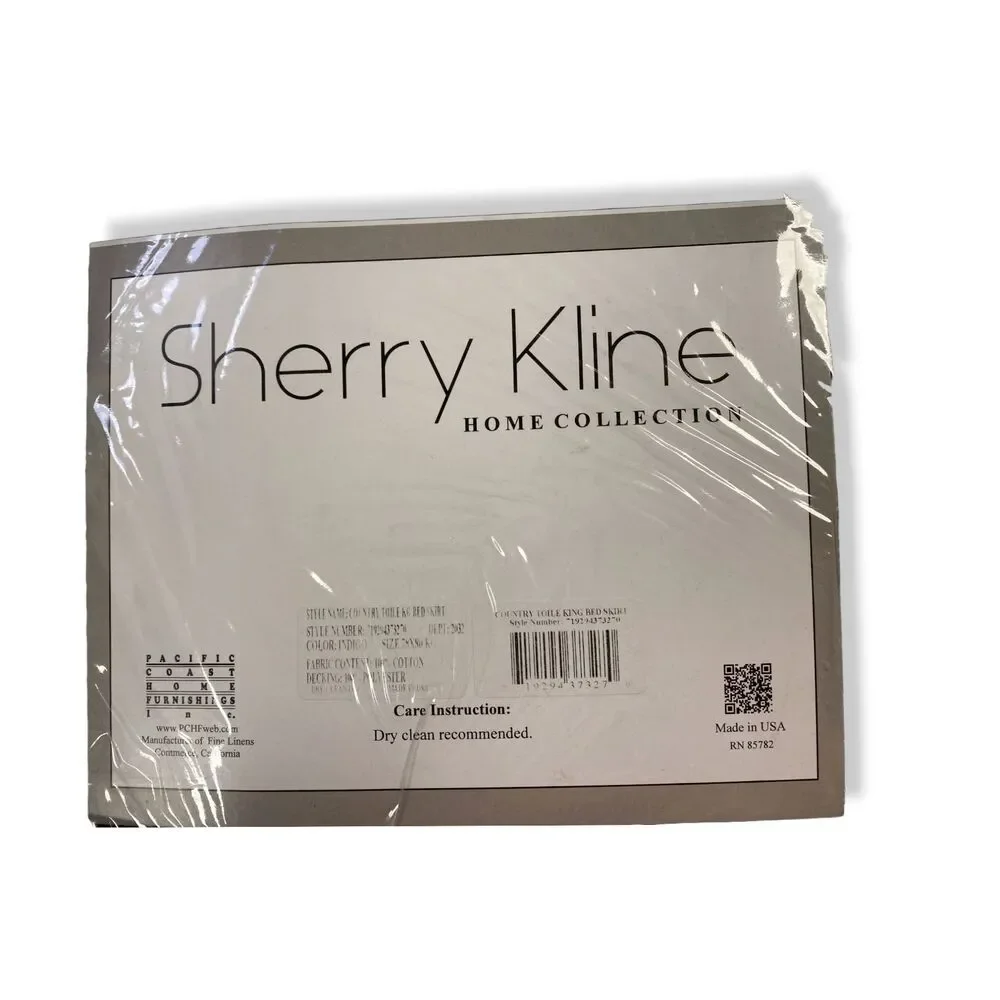 $275 Sherry Kline Home Blue White King Country Toile Striped Bed Dust Skirt